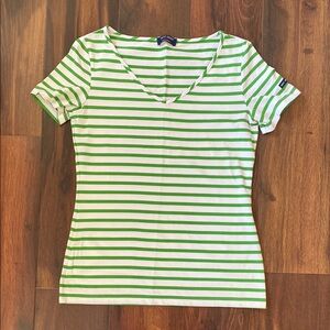 Saint James Breton Striped Short Sleeve Performance V-Neck Sport Top Garde-Cote